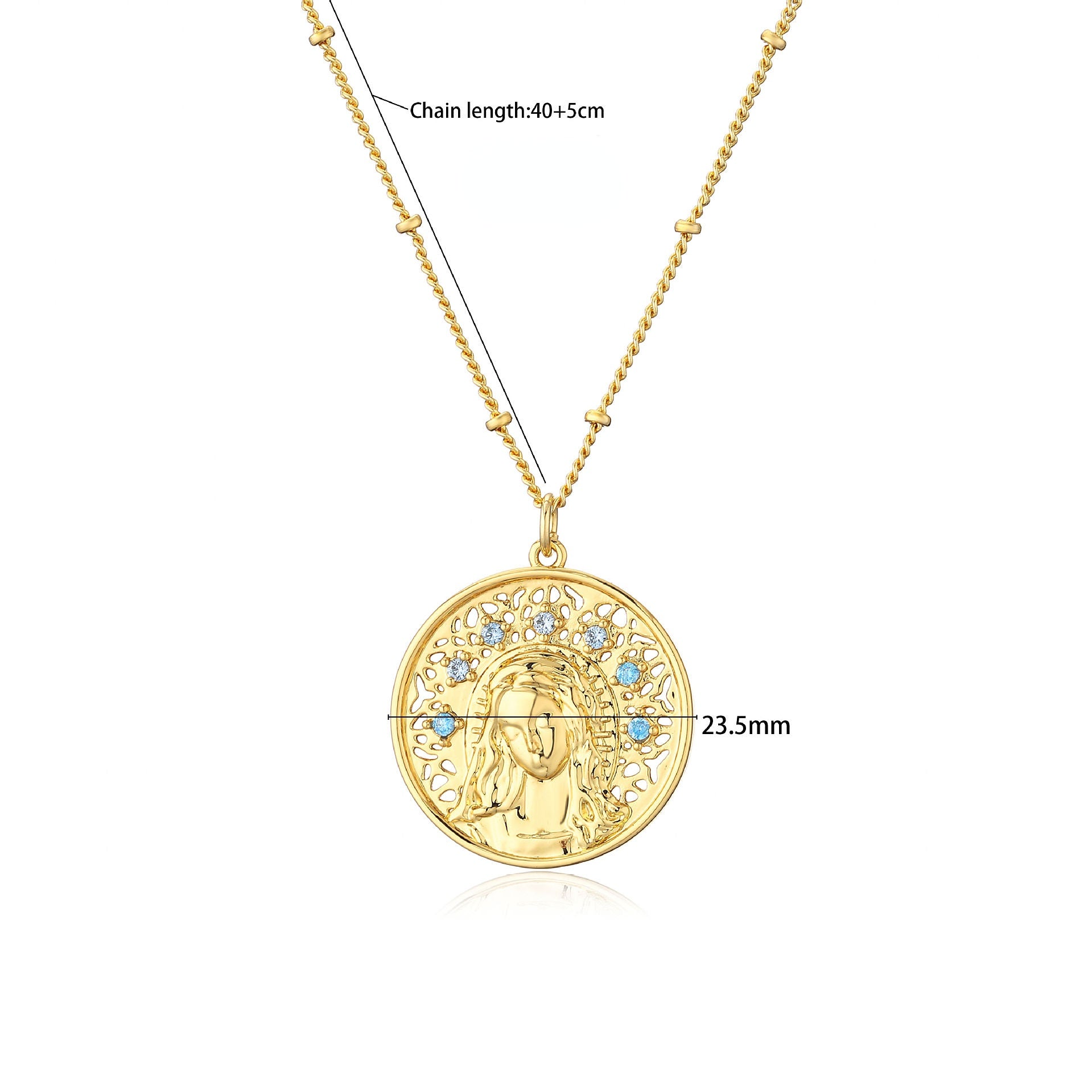 Collar con colgante de medalla de diamante aguamarina de cobre al por mayor